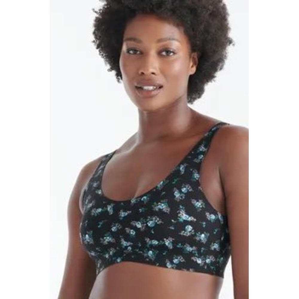 Anna Sui x Knix Black Blue Floral Rose Luxelift Wireless Bralette Sports Bra XL
